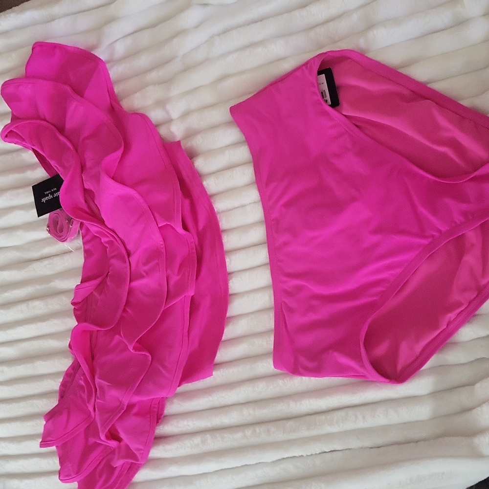 Kate Spade New York fuchsia pink ruffle bikini top and high-waisted bottom set - Picture 3 of 8